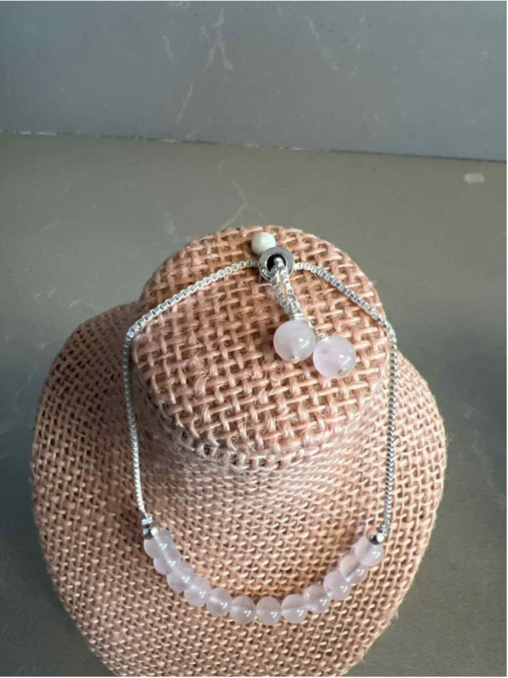 Rose Quartz Bead Bracelet Adjustable Box Chain with Healing Crystal Gemstones